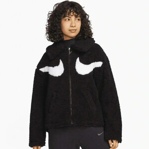 Nike Sportswear | Swoosh Full Zip Sherpa Jacket | Black |Womens Size S | EUC